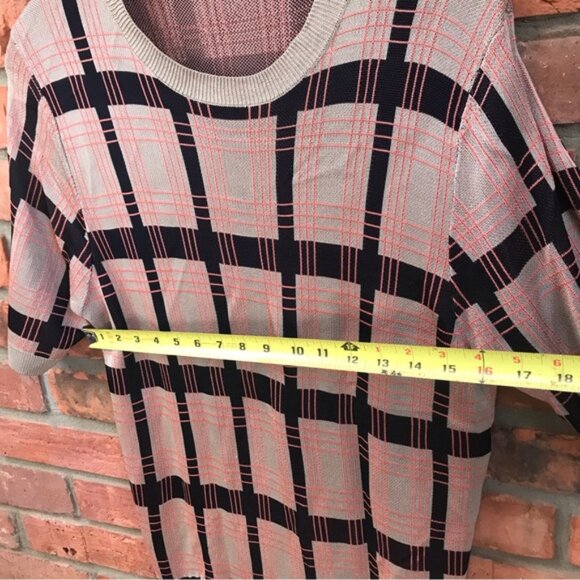 Dries Van Noten Check Print Knit Pullover Crew Sweater Preppy Top Short Sleeve L - Picture 14 of 16
